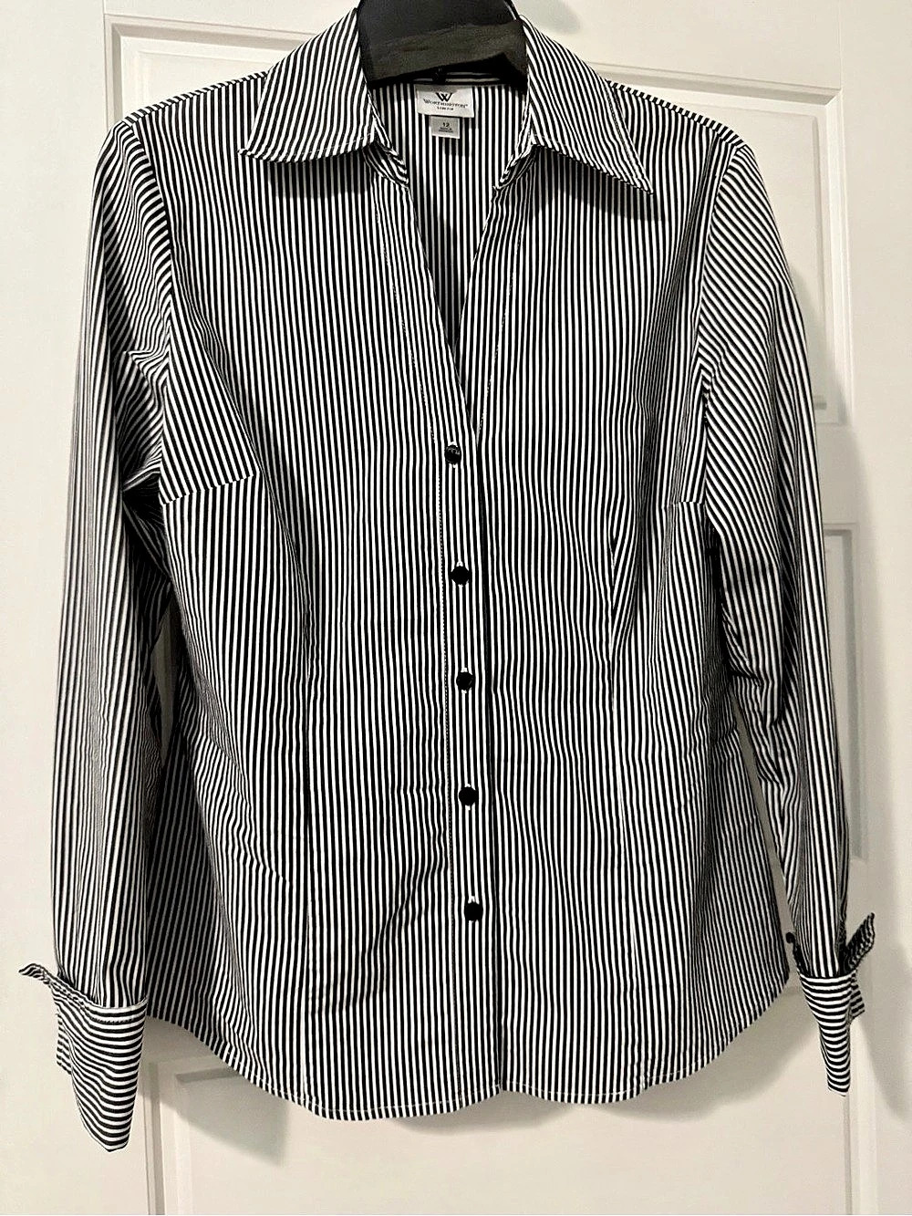 Worthington Striped Button Down Shirt Black & White Size 12